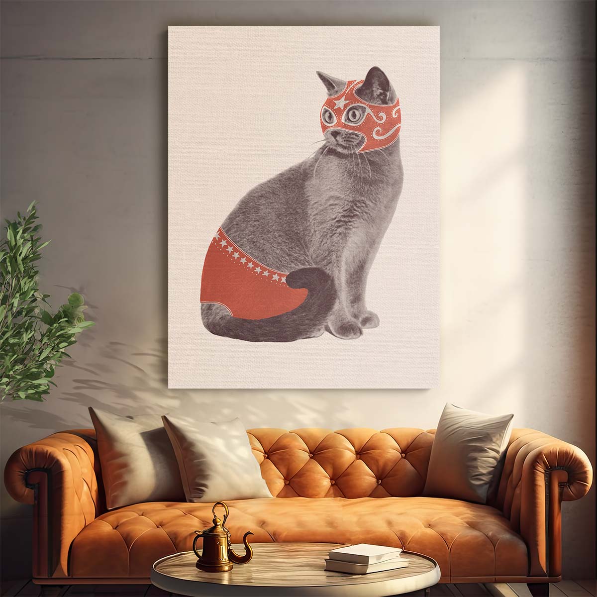 Funny Cat Illustration Wall Art - 'Chat Catcheur' by Florent Bodart by Luxuriance Designs, made in USA