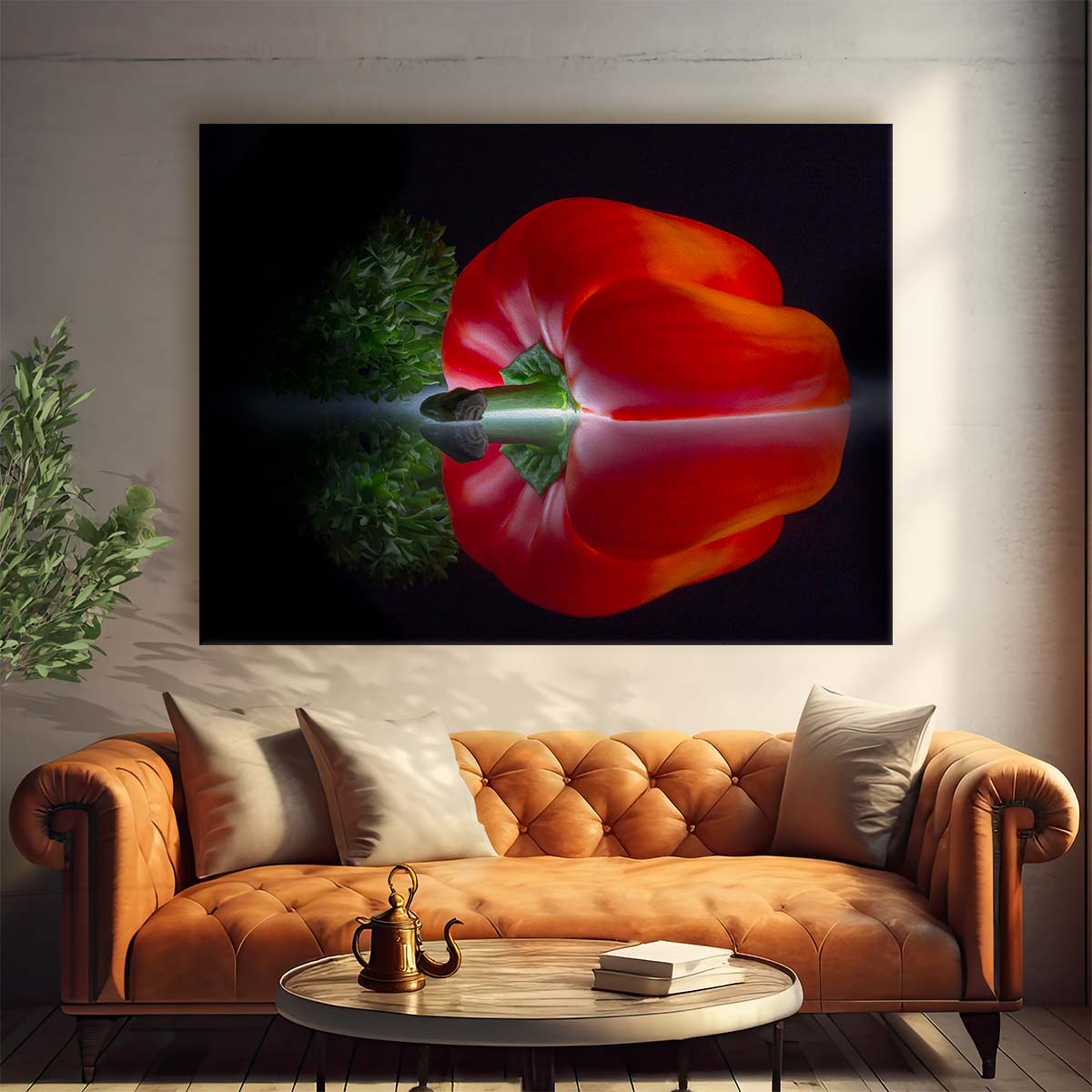 Red Paprika Reflection Kitchen Art Vegetarian Wall Art by Luxuriance Designs. Made in USA.