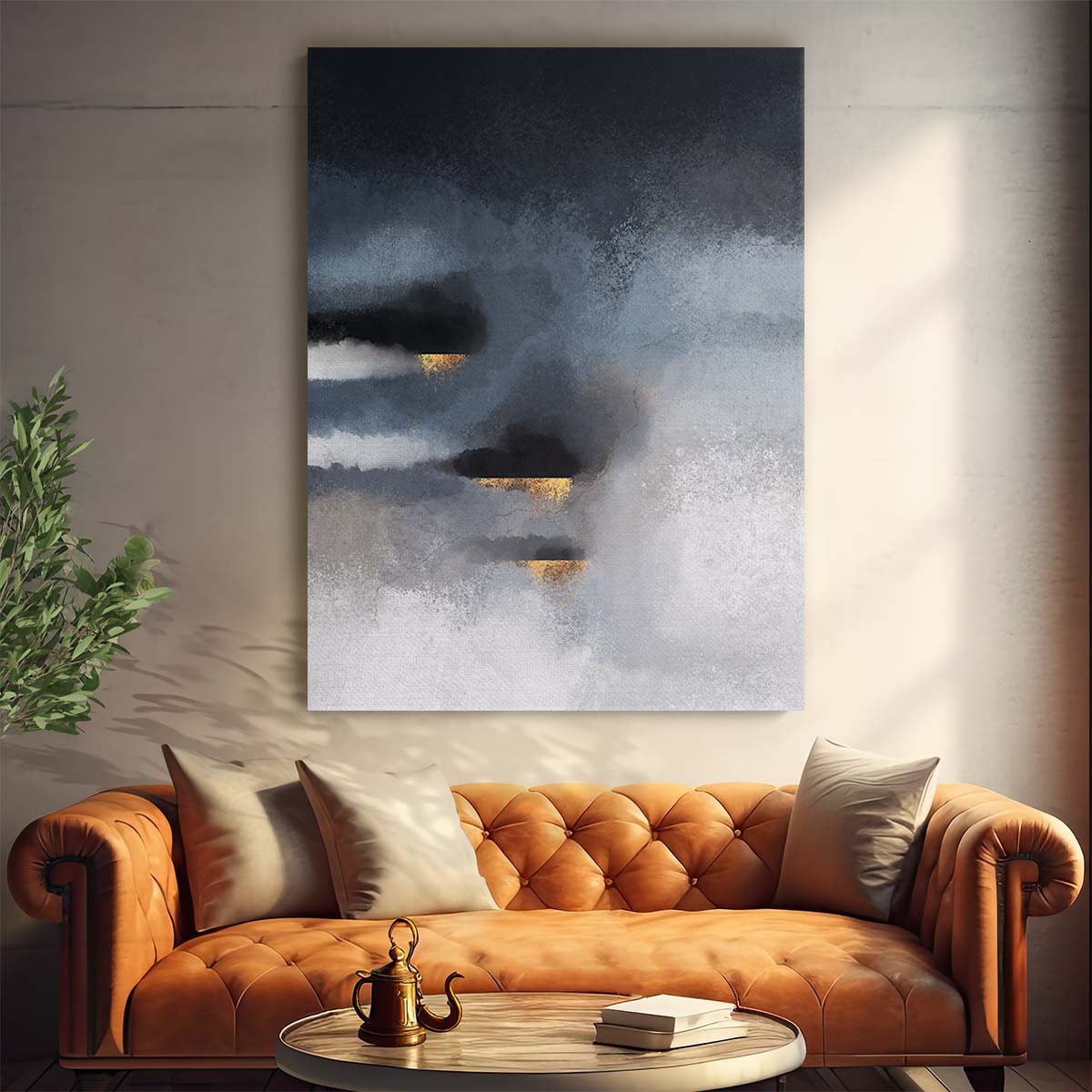 Abstract Golden Cloudy Sky Illustration in Black, White, and Gold by Luxuriance Designs, made in USA