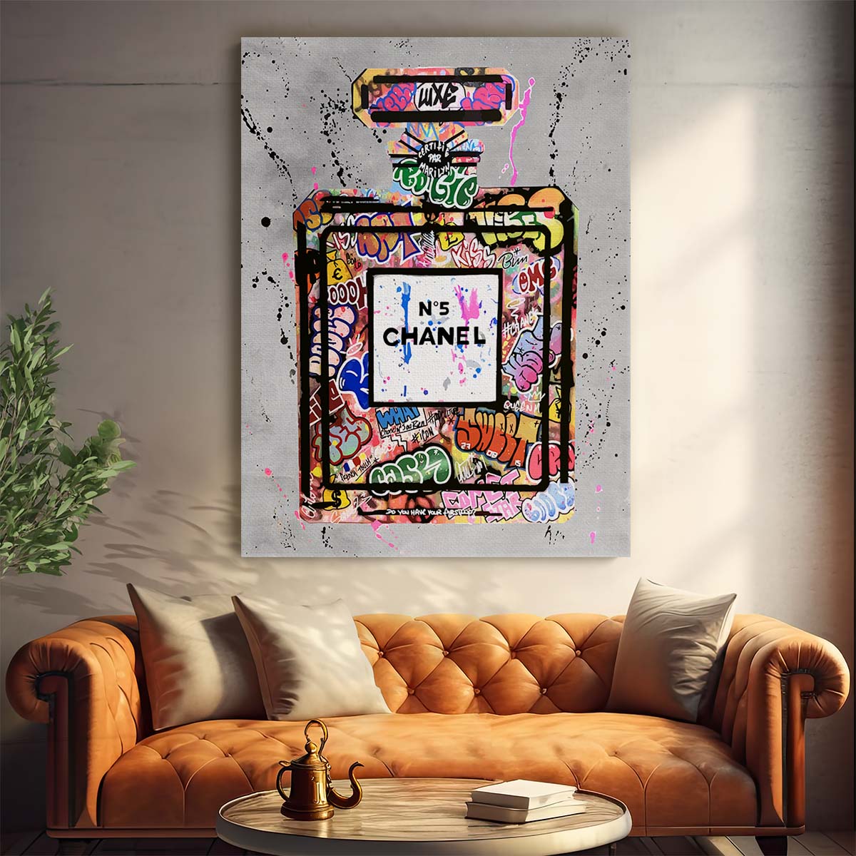 Coco Chanel N5 Perfume Graffiti Wall Art by Luxuriance Designs. Made in USA.