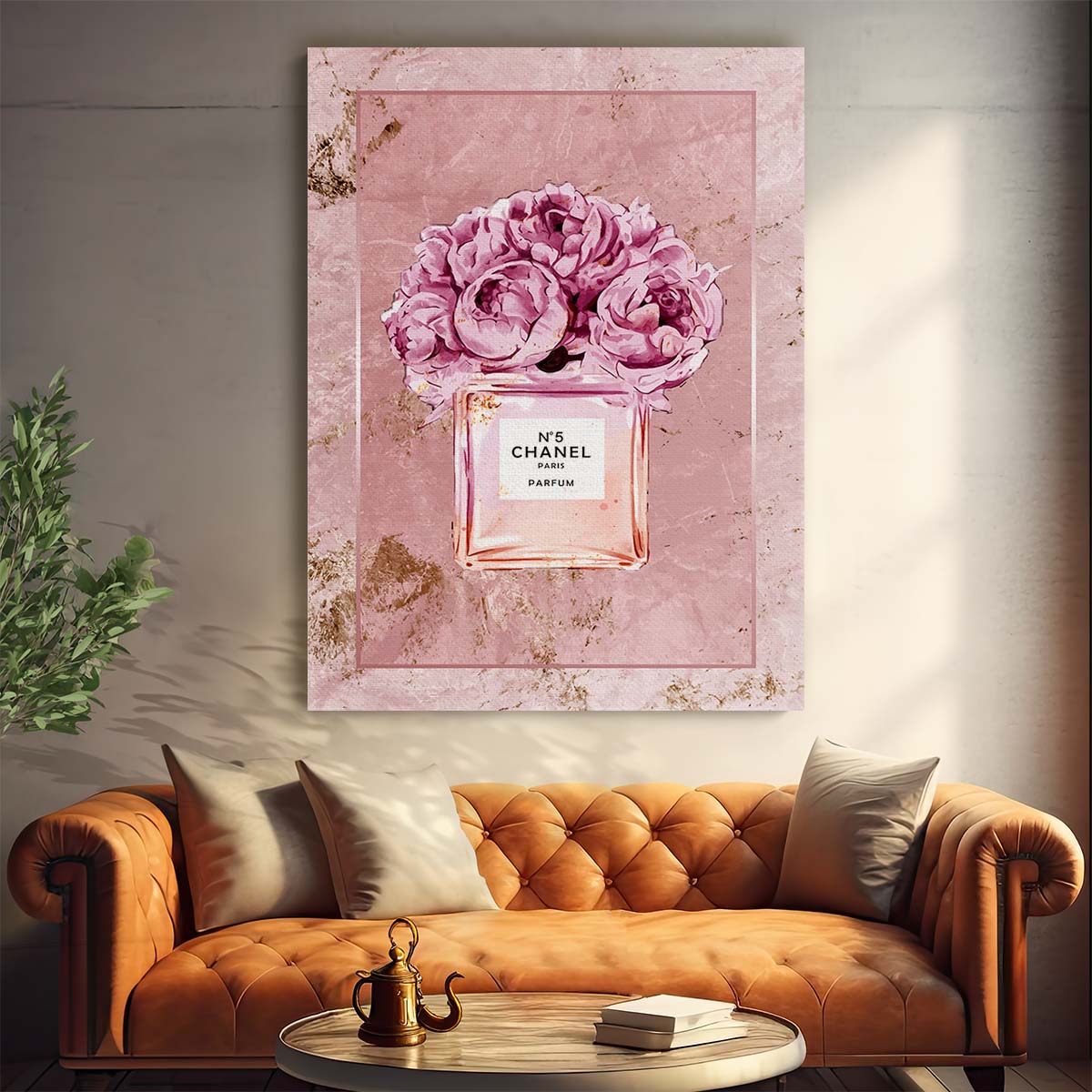 Coco Chanel N5 Perfume Pink Marble Wall Art by Luxuriance Designs. Made in USA.