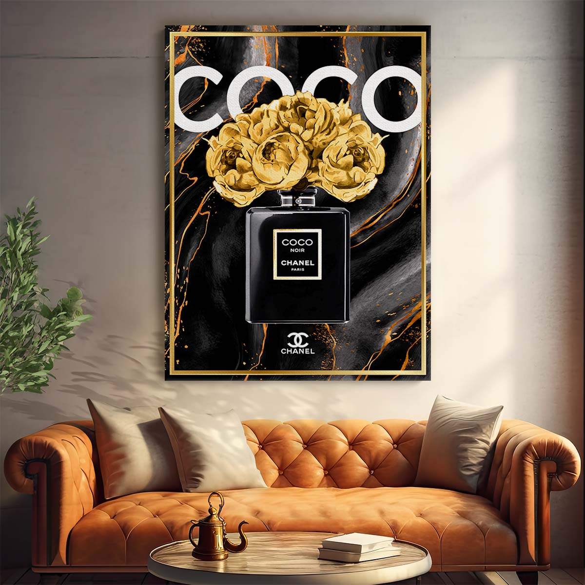 Coco Chanel Noir Perfume Black Marble Wall Art by Luxuriance Designs. Made in USA.