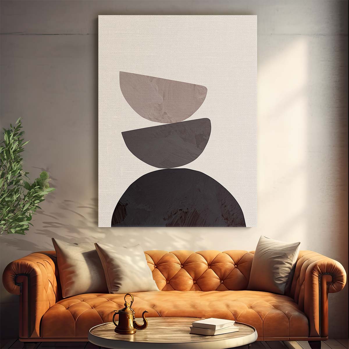 Mid-Century Beige Geometric Abstract Illustration Wall Art Collage by Luxuriance Designs, made in USA