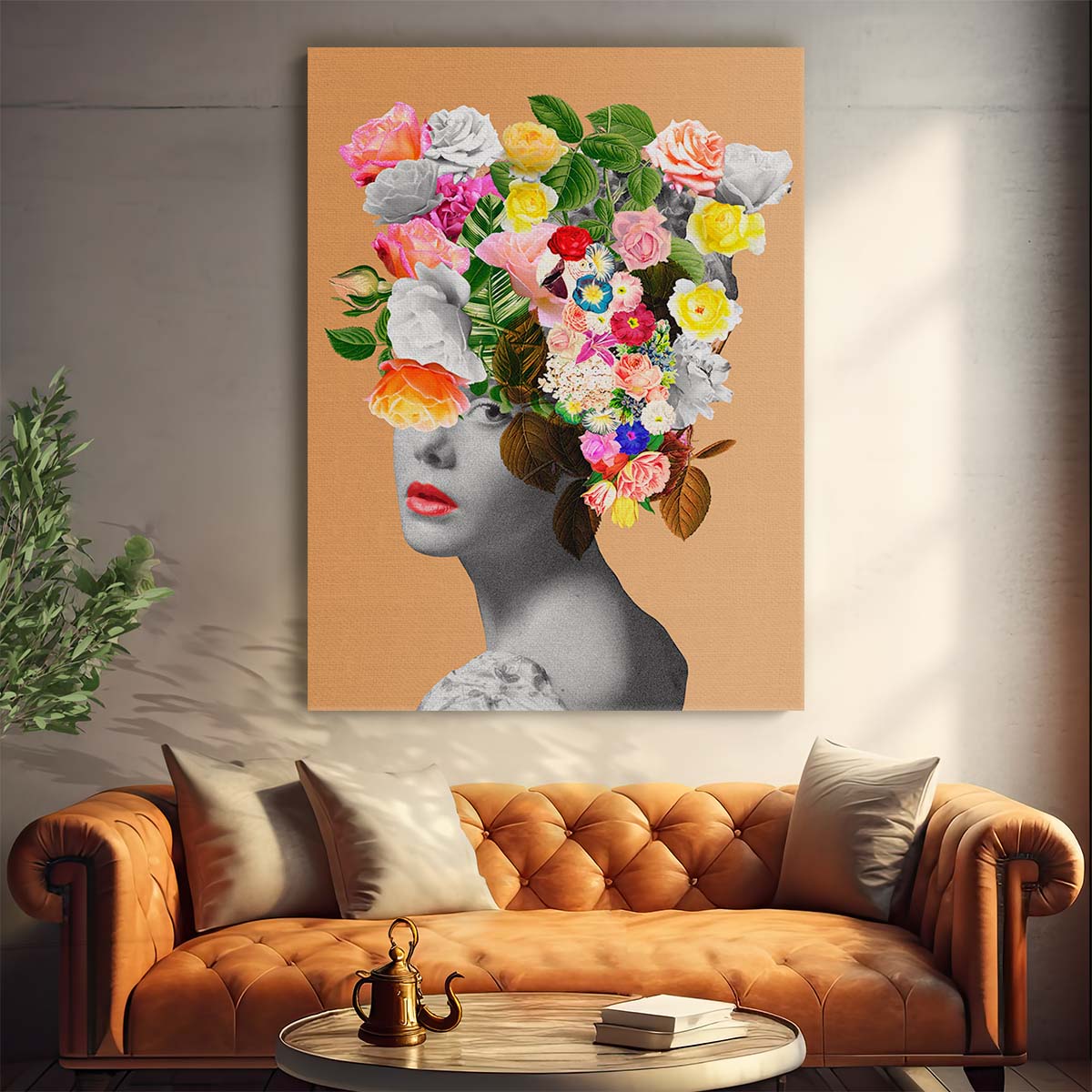 Colorful Botanical Woman Portrait in Surrealistic Floral Collage Photography by Luxuriance Designs, made in USA