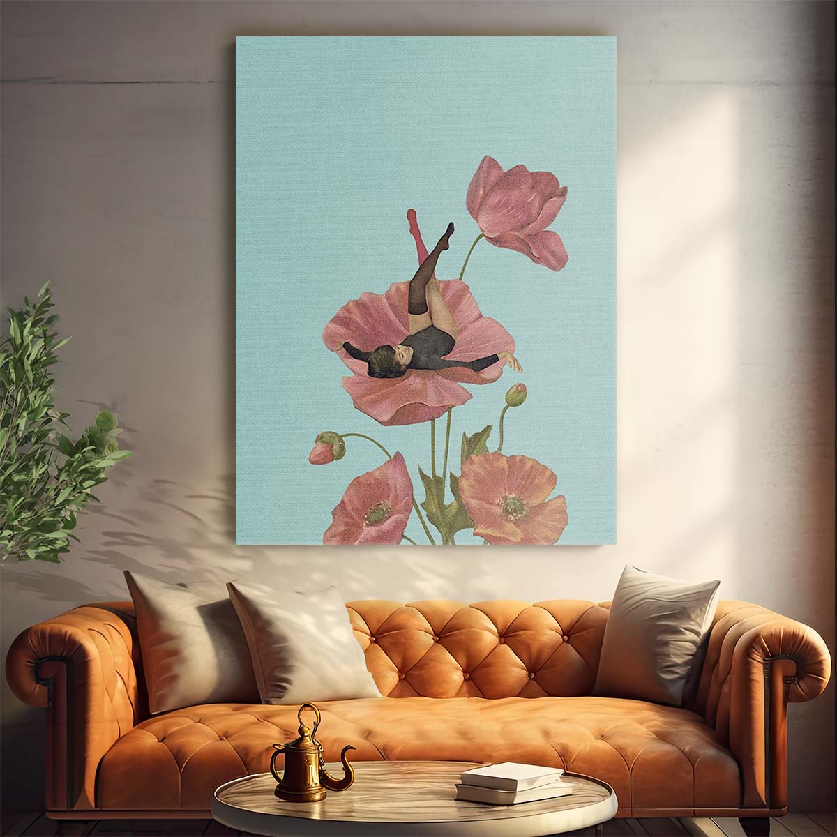 Mid-Century Floral Illustration Art, 'Colourful Dreamer' by Maarten Leon by Luxuriance Designs, made in USA