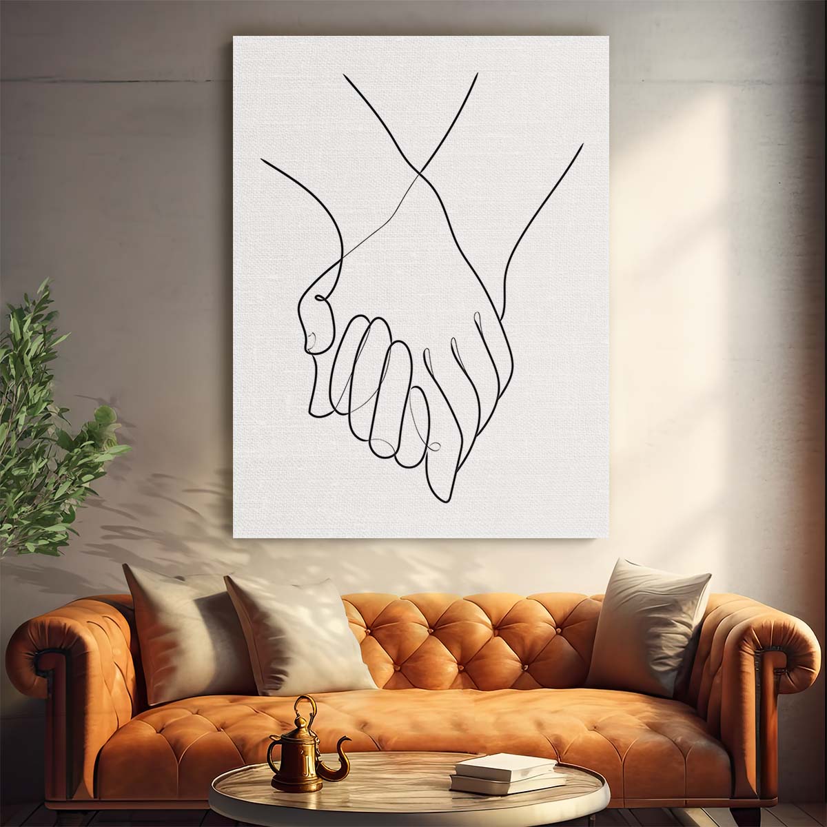 Romantic Line Art Illustration of Couple Holding Hands in Monochrome by Luxuriance Designs, made in USA