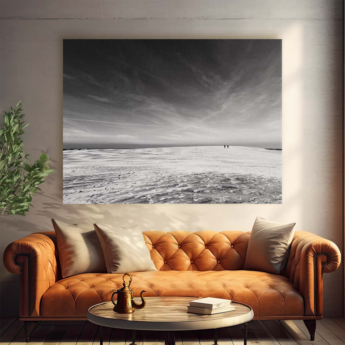 Solitary Couple in Snowy Landscape Monochrome Wall Art by Luxuriance Designs. Made in USA.