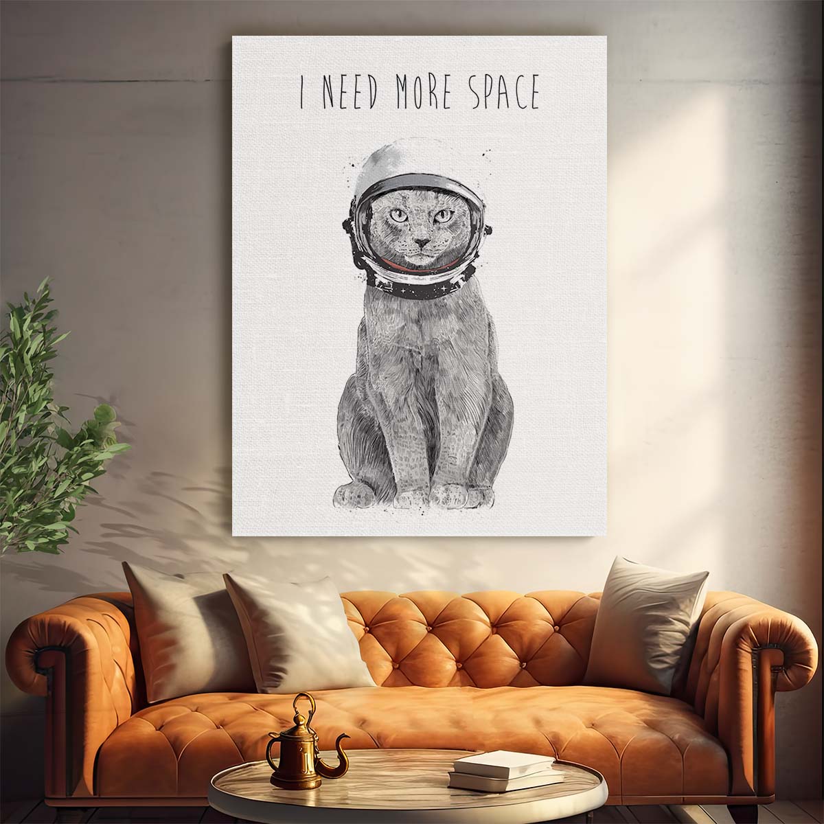 Funny Astronaut Cat Illustration, Motivational Quote Wall Art by Luxuriance Designs, made in USA