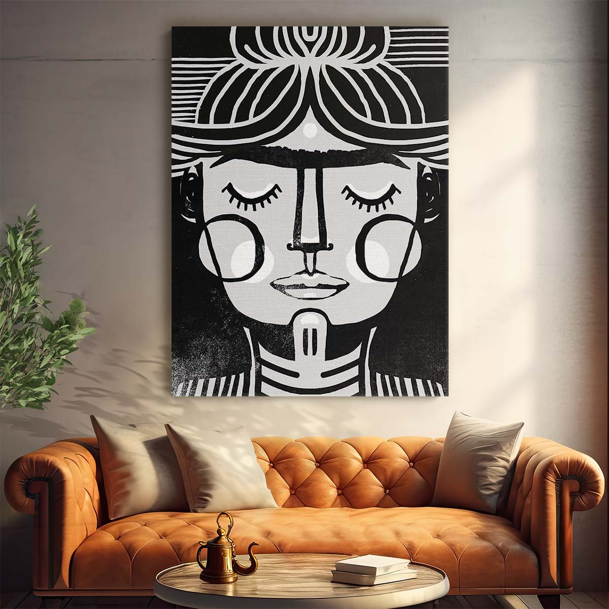 Frida Kahlo Dreaming Portrait, Monochrome Illustration Wall Art by Luxuriance Designs, made in USA