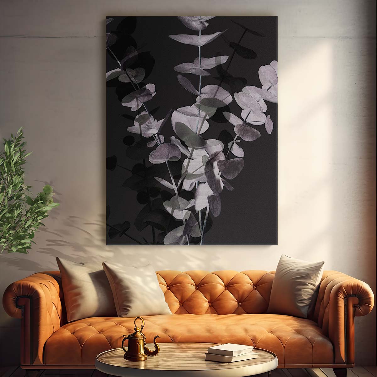 Eucalyptus Botanical Photography with Dark Abstract Texture by Luxuriance Designs, made in USA