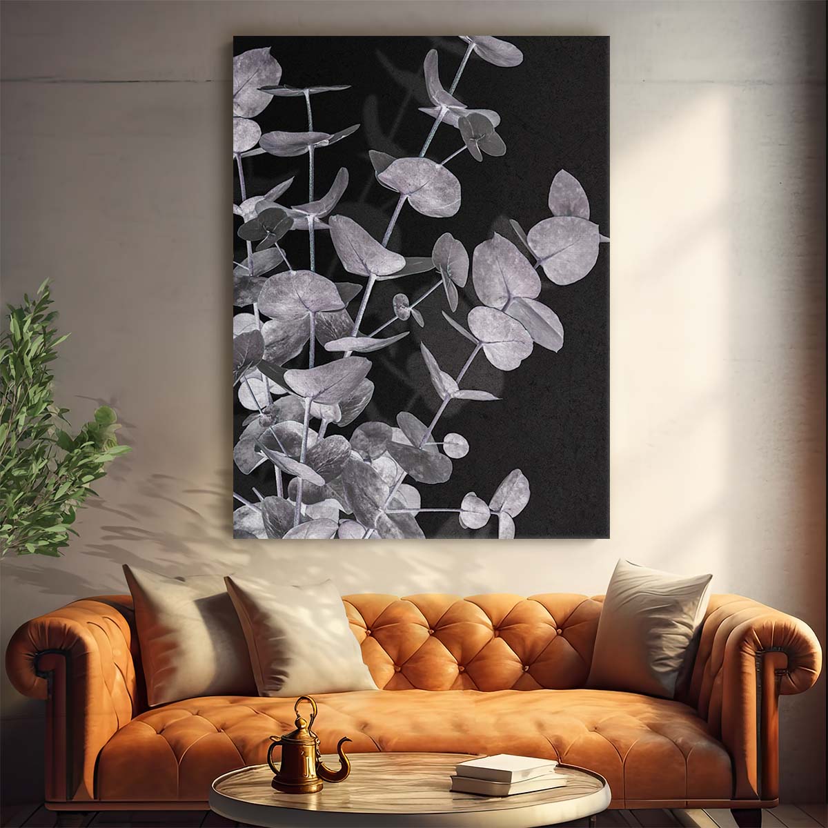 Botanical Eucalyptus Plant Photography on Dark Background by Luxuriance Designs, made in USA