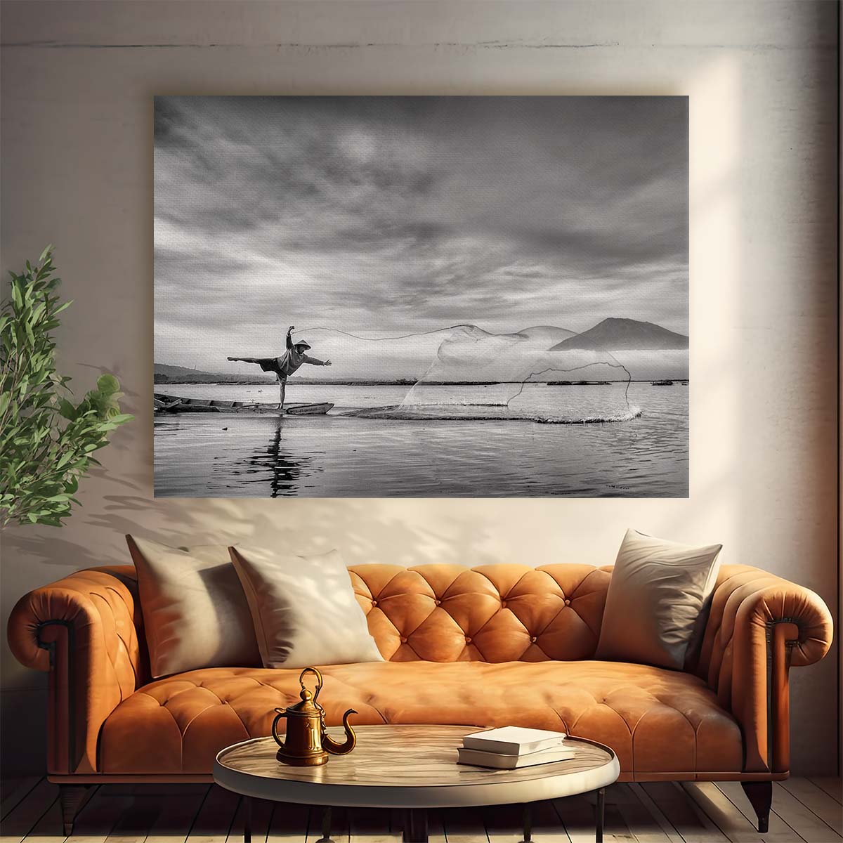 Sacred Fisherman's Balance Monochrome Lake Wall Art by Luxuriance Designs. Made in USA.