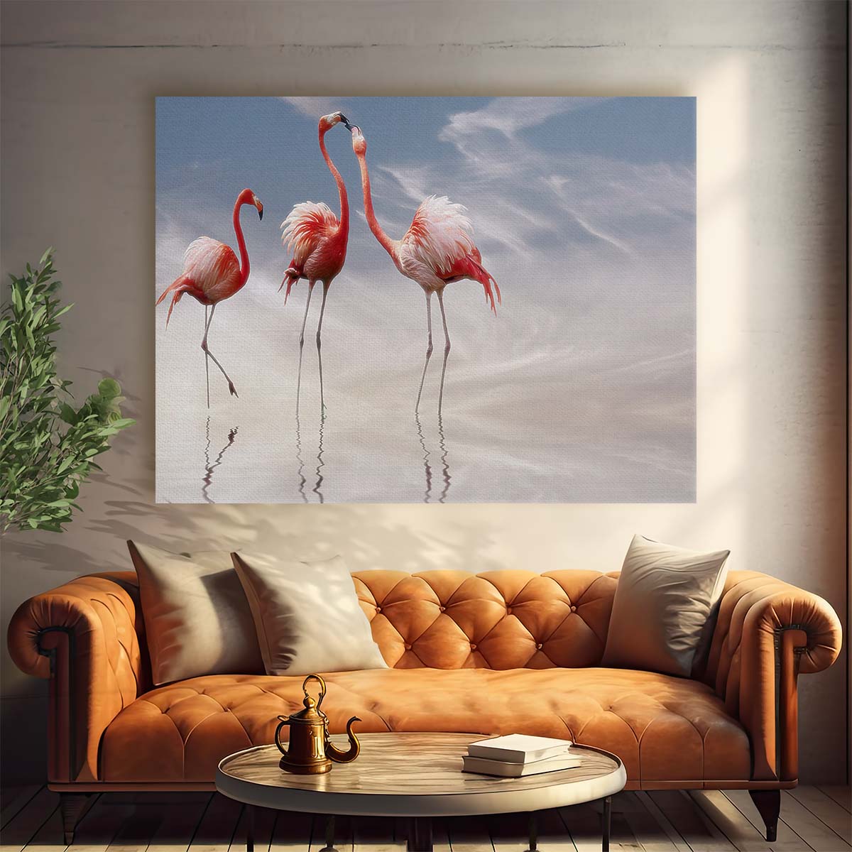 Romantic Flamingo Sunset Embrace Wall Art by Luxuriance Designs. Made in USA.