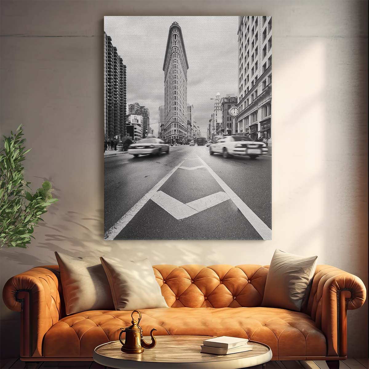 Flatiron Building NYC Taxi Street Photography - Monochrome Urban Metropolis by Luxuriance Designs, made in USA
