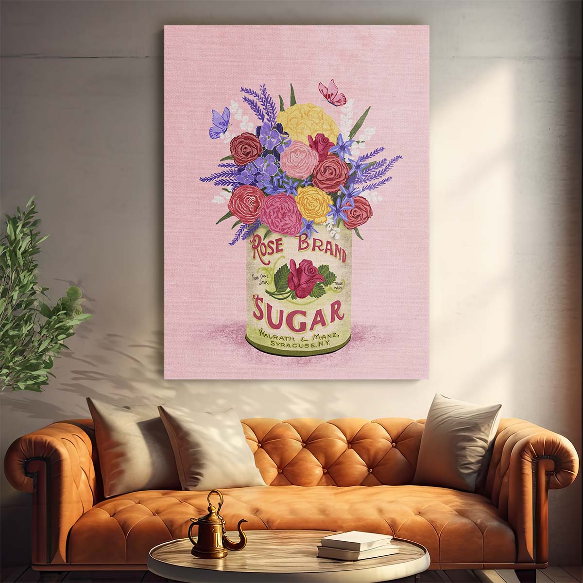 Vintage Botanical Illustration Roses & Butterflies in Retro Can Art by Luxuriance Designs, made in USA