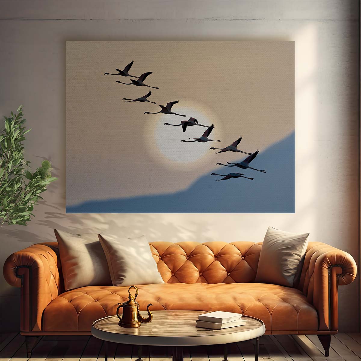 Sunrise Flamingo Flight Nature & Wildlife Wall Art by Luxuriance Designs. Made in USA.