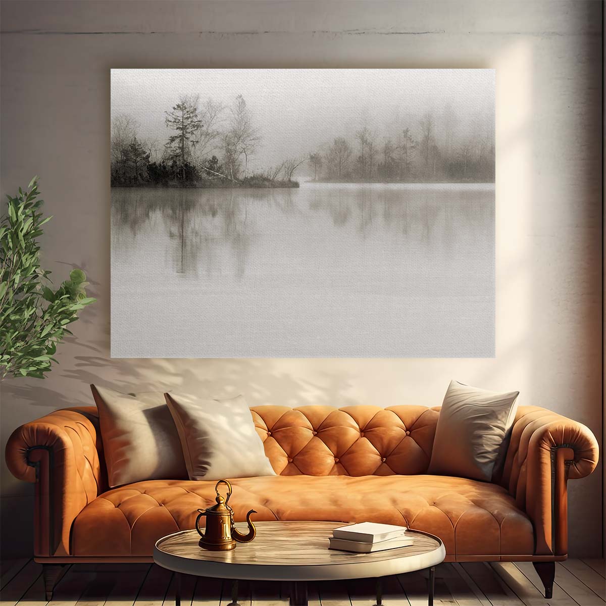 Serene Austrian Lake & Forest Mist Wall Art by Luxuriance Designs. Made in USA.
