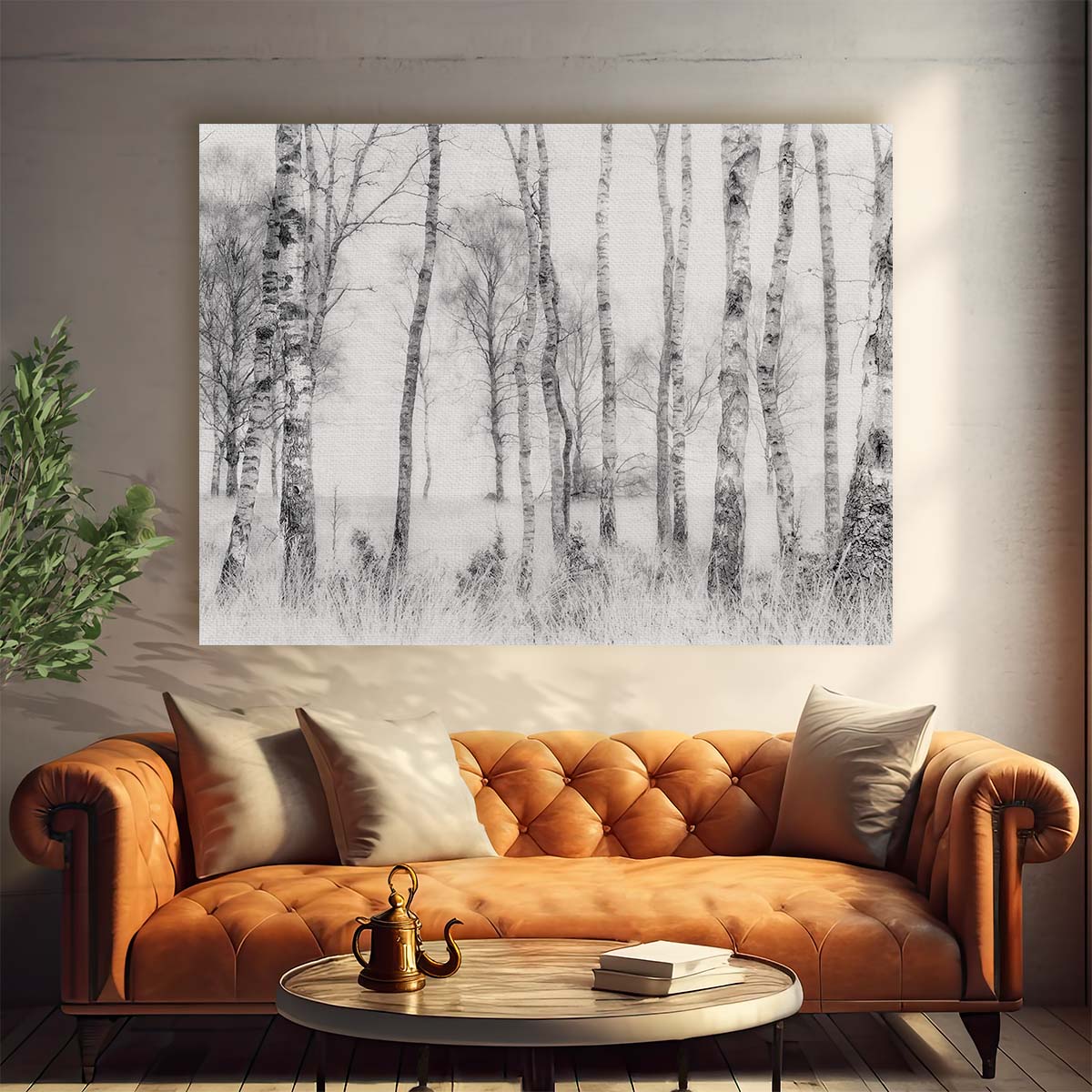 Misty Birch Forest Landscape Black & White Photography Wall Art