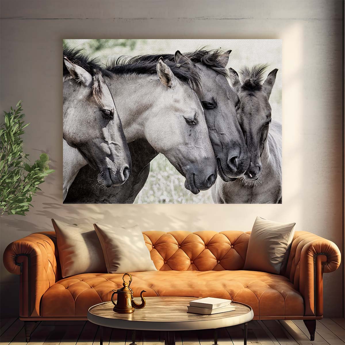 Romantic Konik Horses Countryside Encounter Wall Art by Luxuriance Designs. Made in USA.