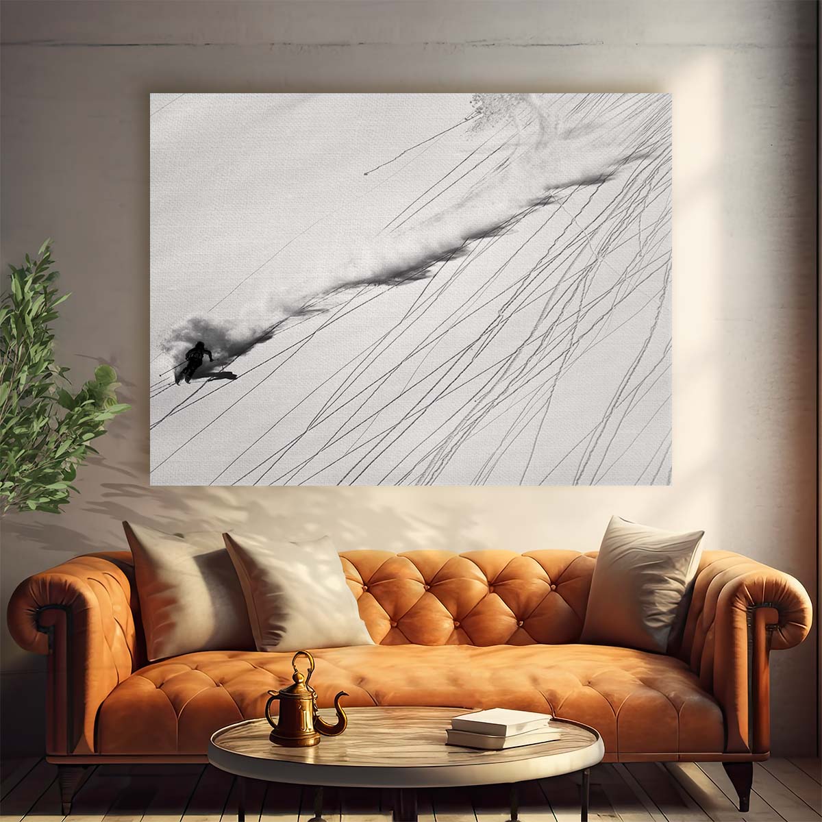 Alpine Freeride Skiing Adventure BW Wall Art by Luxuriance Designs. Made in USA.