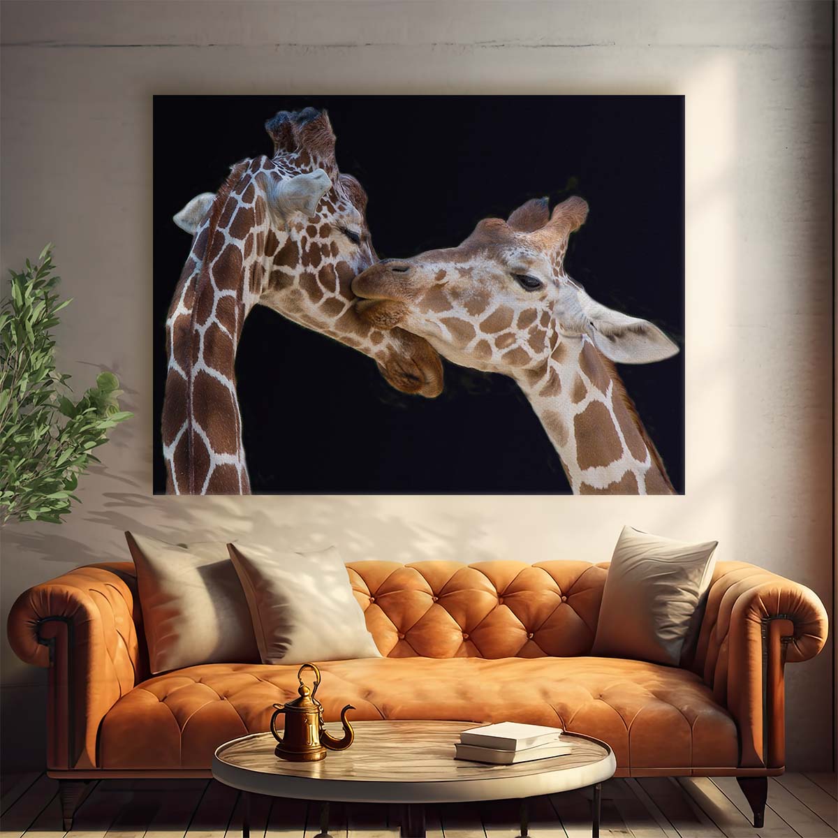 Romantic Giraffe Couple Embrace Zoo Love Wall Art by Luxuriance Designs. Made in USA.