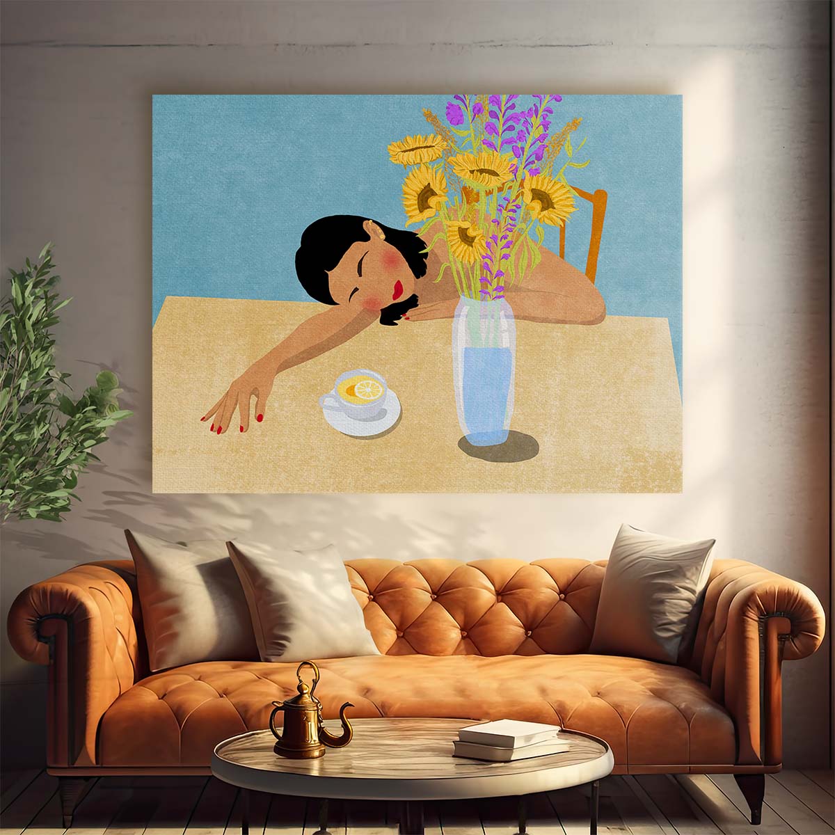 Sunflower Daydream Relaxing Figurative Wall Art by Luxuriance Designs. Made in USA.