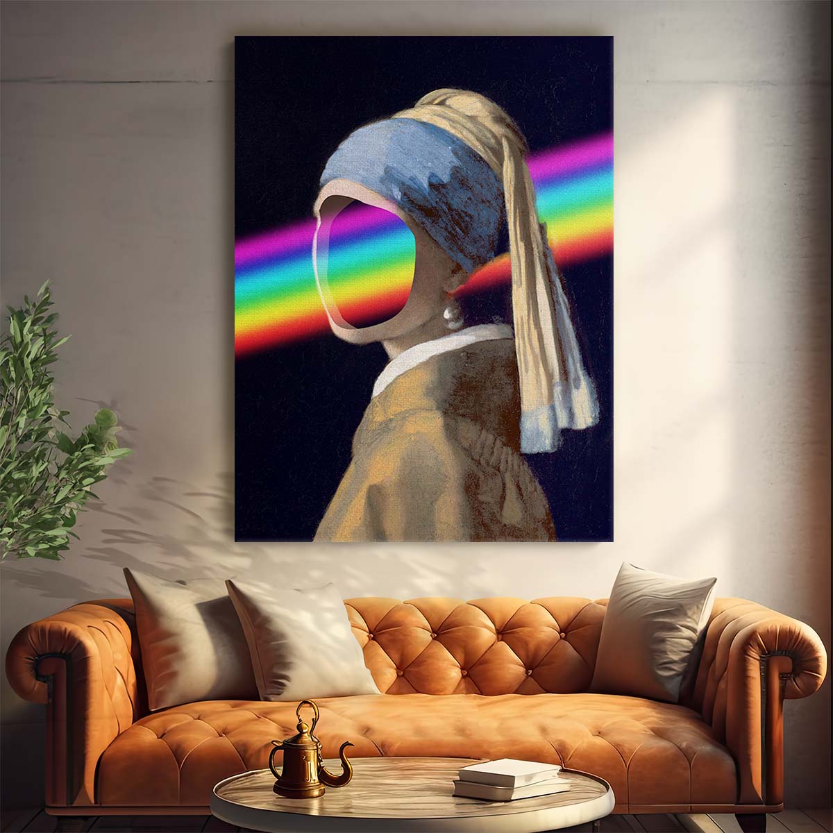 Vermeer's Girl with Pearl Earring Illustration Digital Rainbow Portrait Art by Luxuriance Designs, made in USA