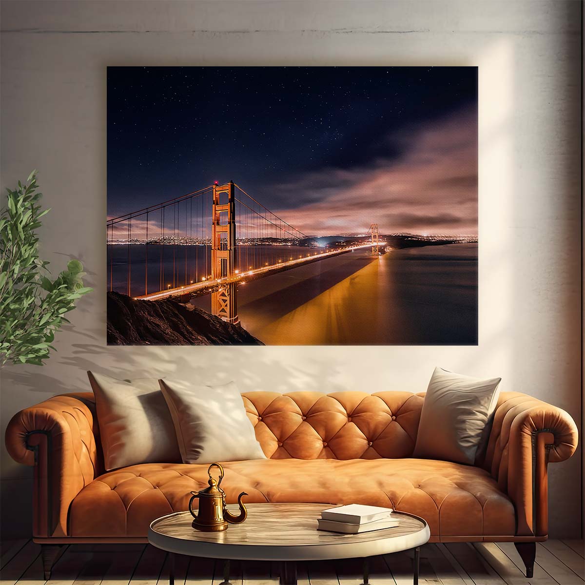Iconic Golden Gate Bridge San Francisco Night Wall Art by Luxuriance Designs. Made in USA.