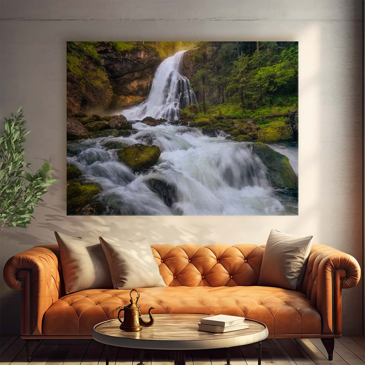 Majestic Golling Waterfall Forest Landscape Wall Art by Luxuriance Designs. Made in USA.