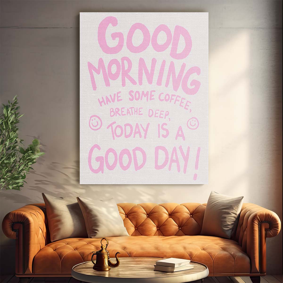 Good Morning Inspirational Quote Illustration with Bright Sunrise by Luxuriance Designs, made in USA