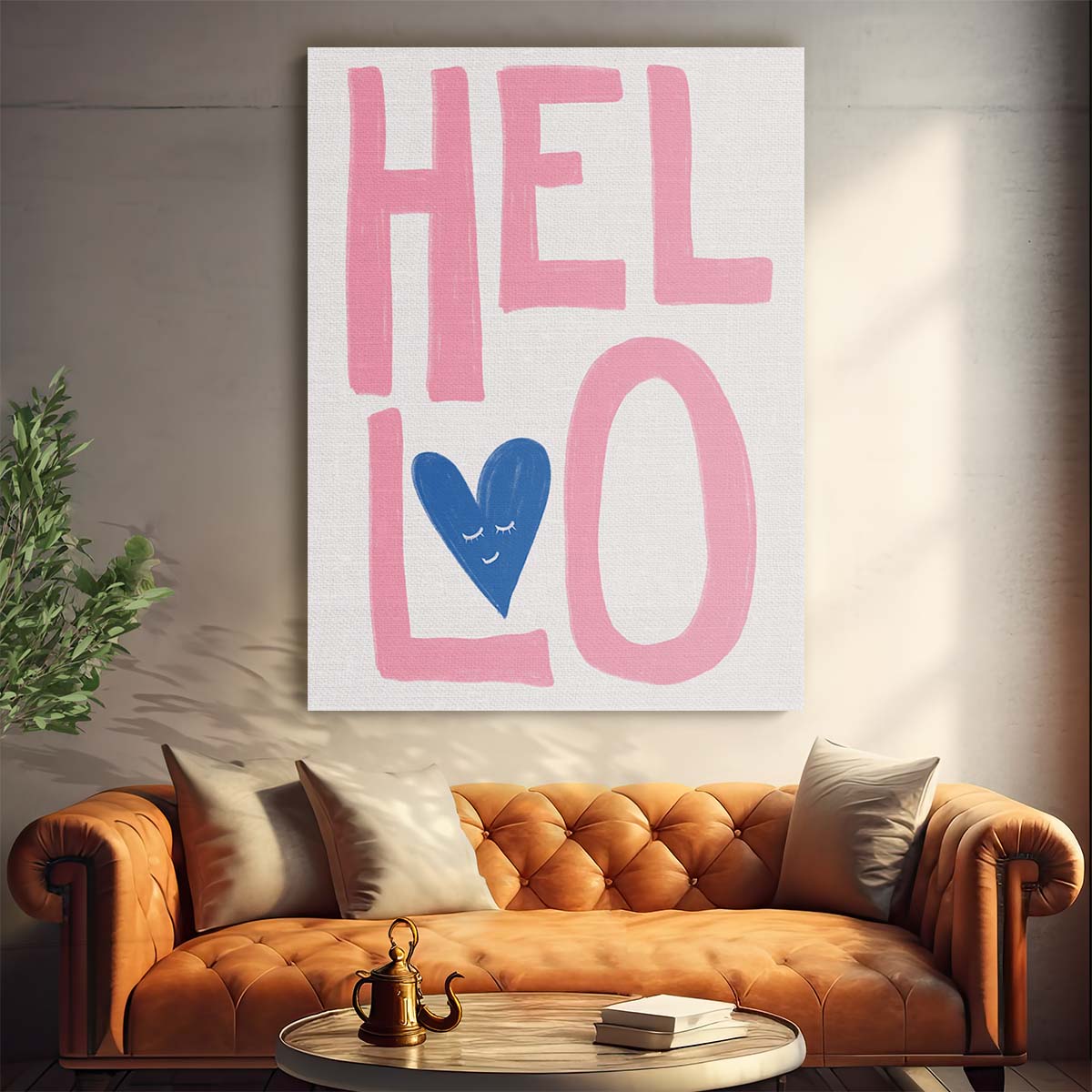 Inspirational Pink and Blue Heart Typography Illustration Wall Art by Luxuriance Designs, made in USA