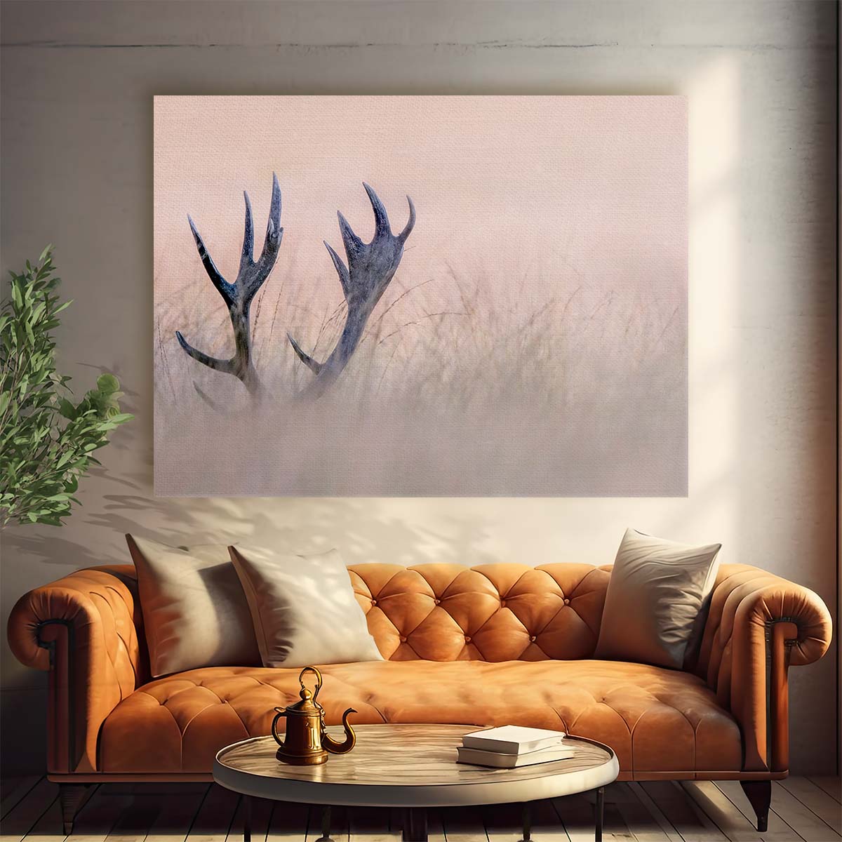 Hidden Stag Antlers in Nature Panoramic Wildlife Photography Wall Art