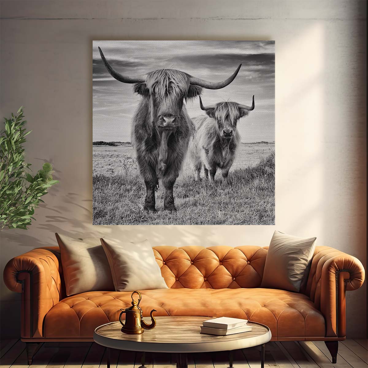 Black & White Highlands Cow Photography Animal Art Wall Art by Luxuriance Designs. Made in USA.
