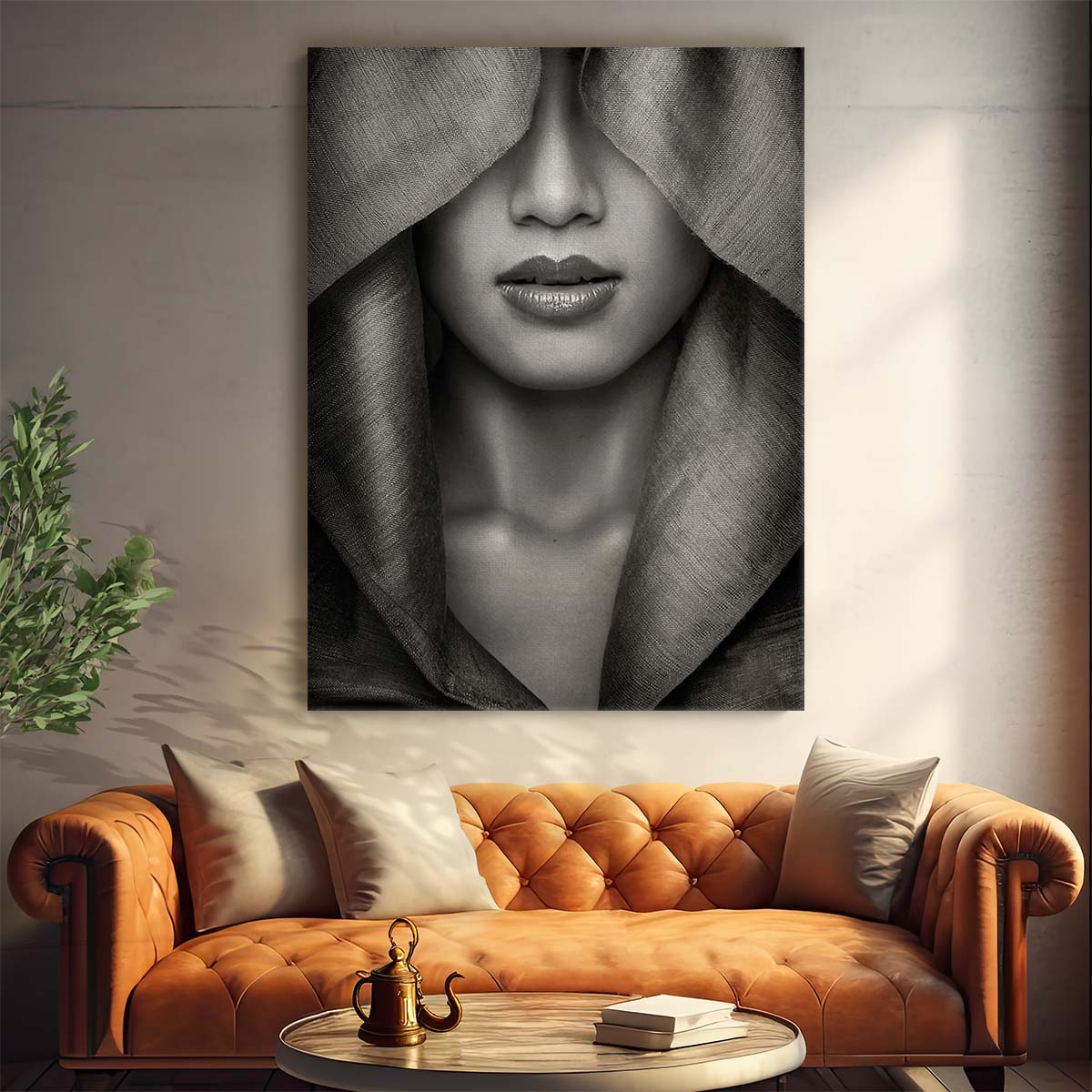 Monochrome Hooded Woman Portrait Photography Wall Art by Luxuriance Designs, made in USA