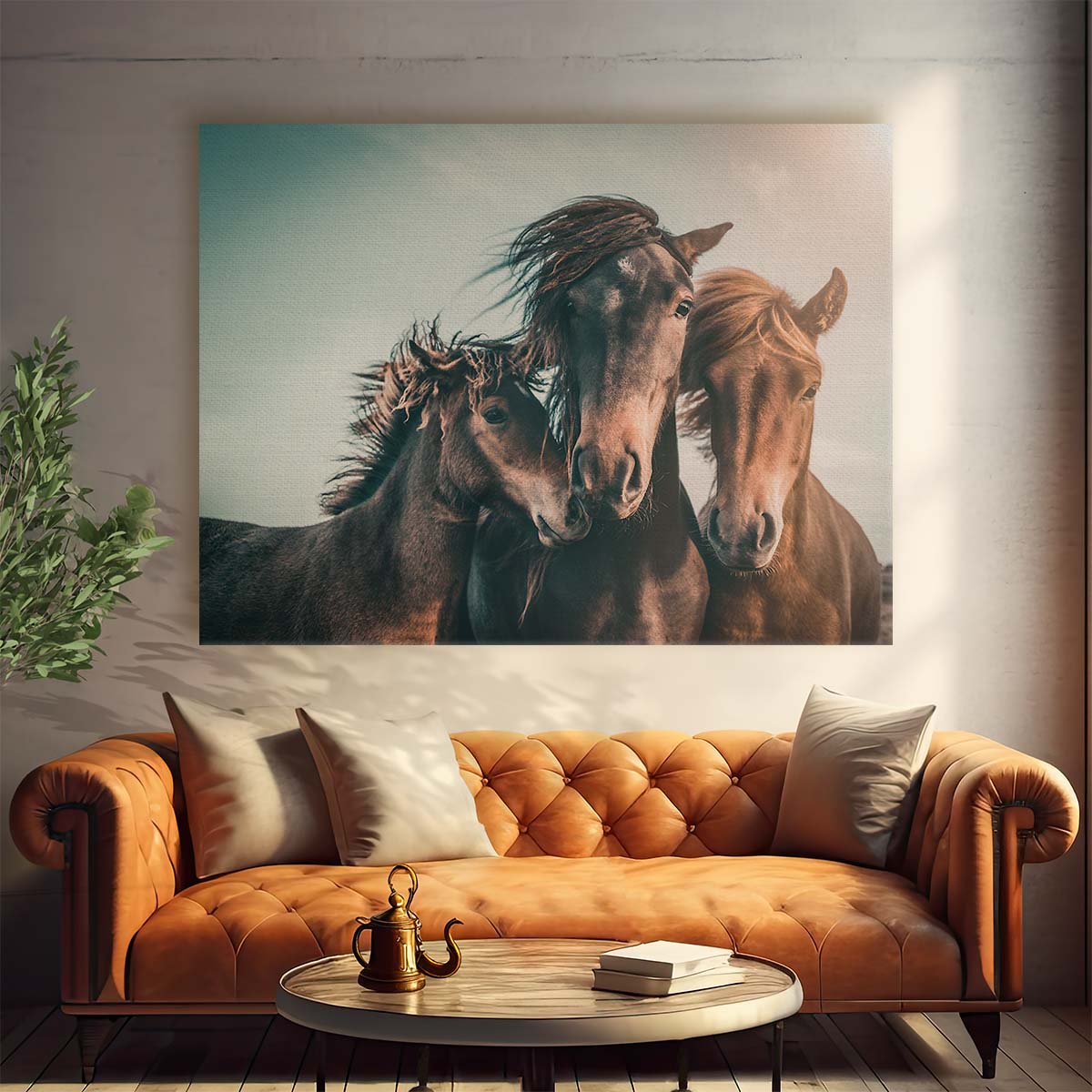 Icelandic Horse Family Sunset Seascape Wall Art by Luxuriance Designs. Made in USA.