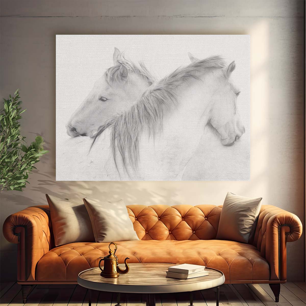 Romantic Horses Embrace Monochrome Equestrian Love Photography Wall Art