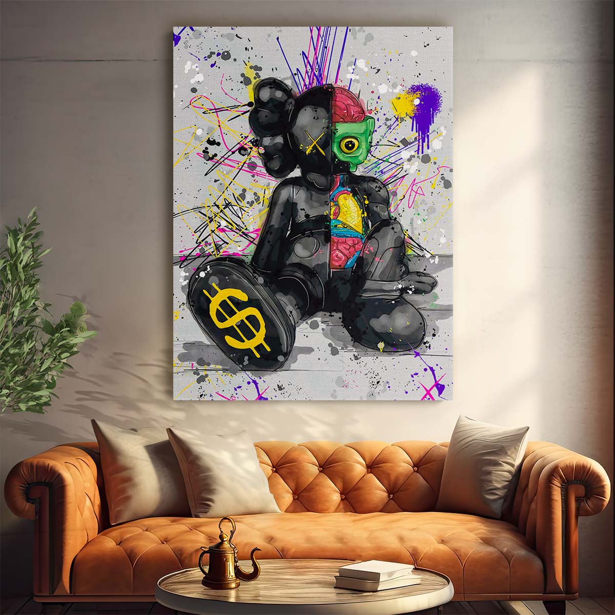 Hypebeast Black Kaws Graffiti Murakami Wall Art by Luxuriance Designs. Made in USA.