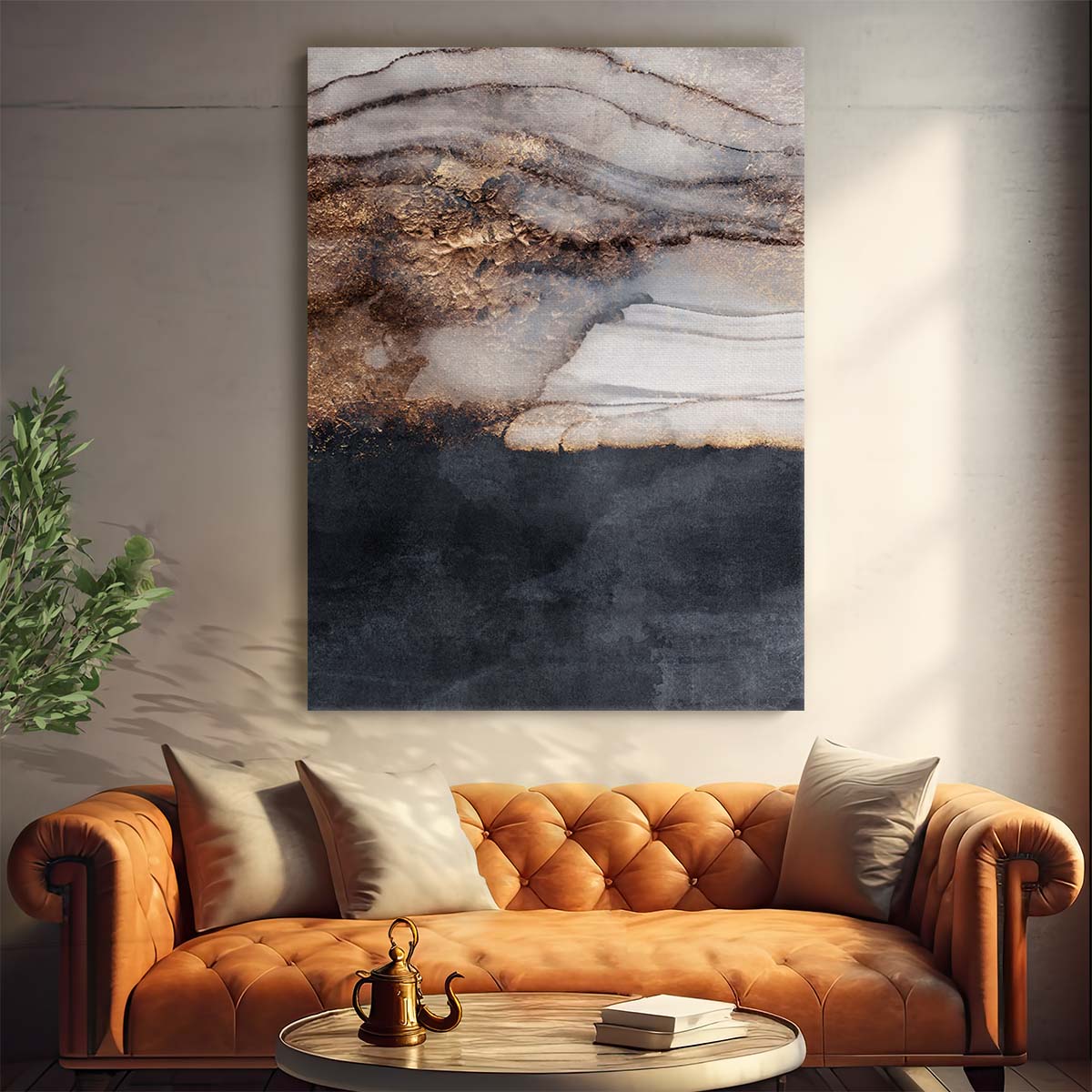 Gold Abstract Illustration Incoming Storm Marble Graphic Artwork by Luxuriance Designs, made in USA