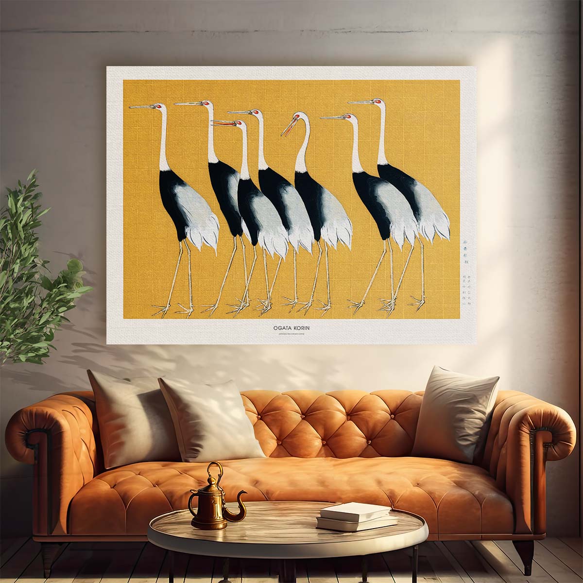 Ogata Korin's Vintage Japanese Red Crown Crane Print Wall Art