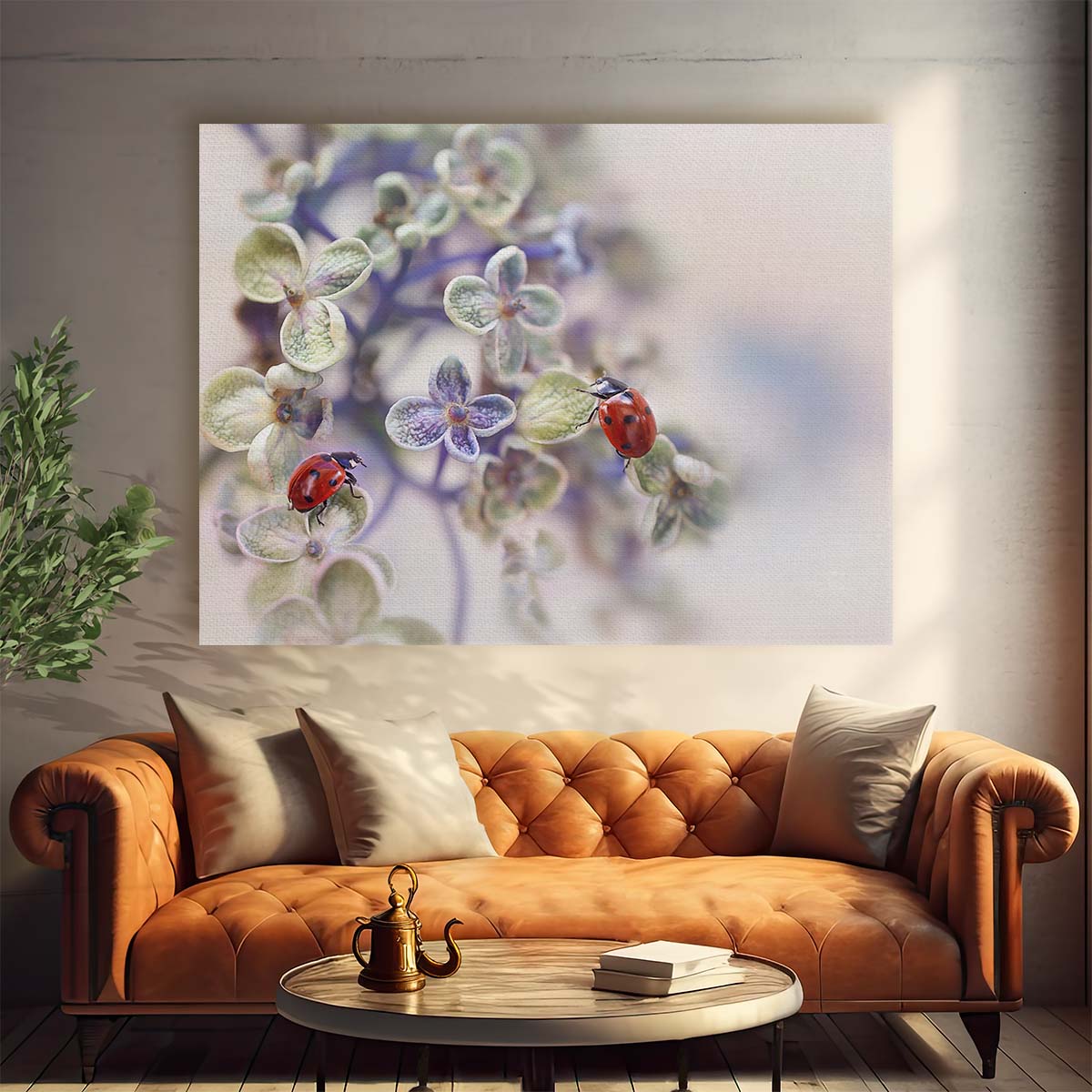Macro Floral Ladybug Encounter Nature Wall Art by Luxuriance Designs. Made in USA.