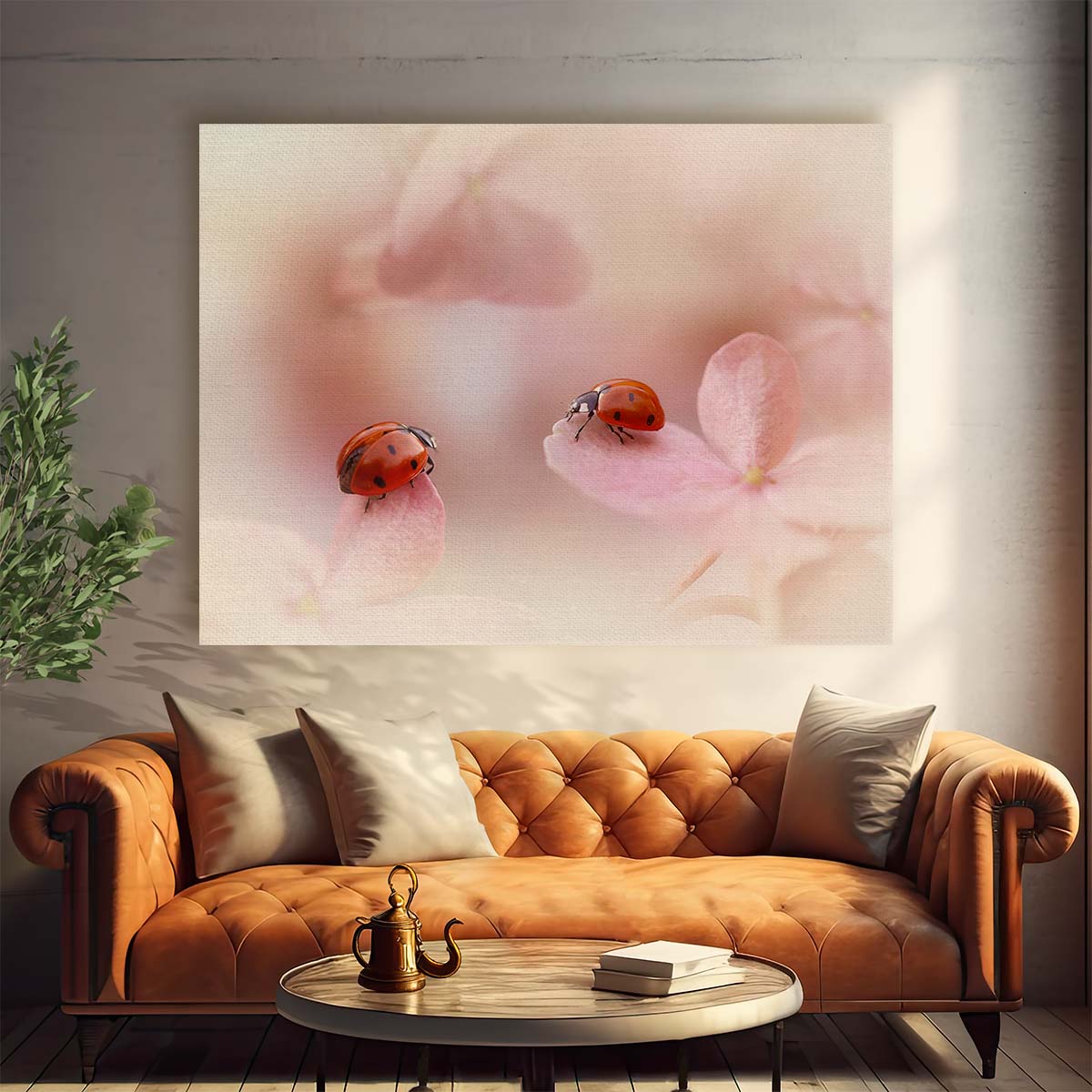 Romantic Ladybirds & Pink Hydrangeas Macro Wall Art by Luxuriance Designs. Made in USA.