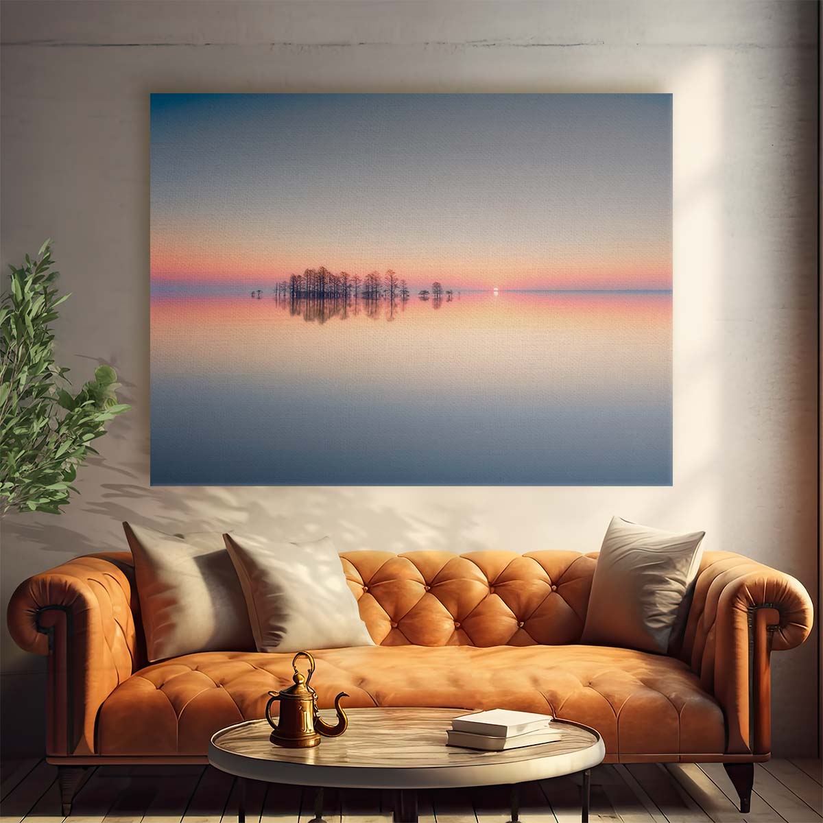 Serene Mattamuskeet Sunrise Cypress Landscape Wall Art by Luxuriance Designs. Made in USA.