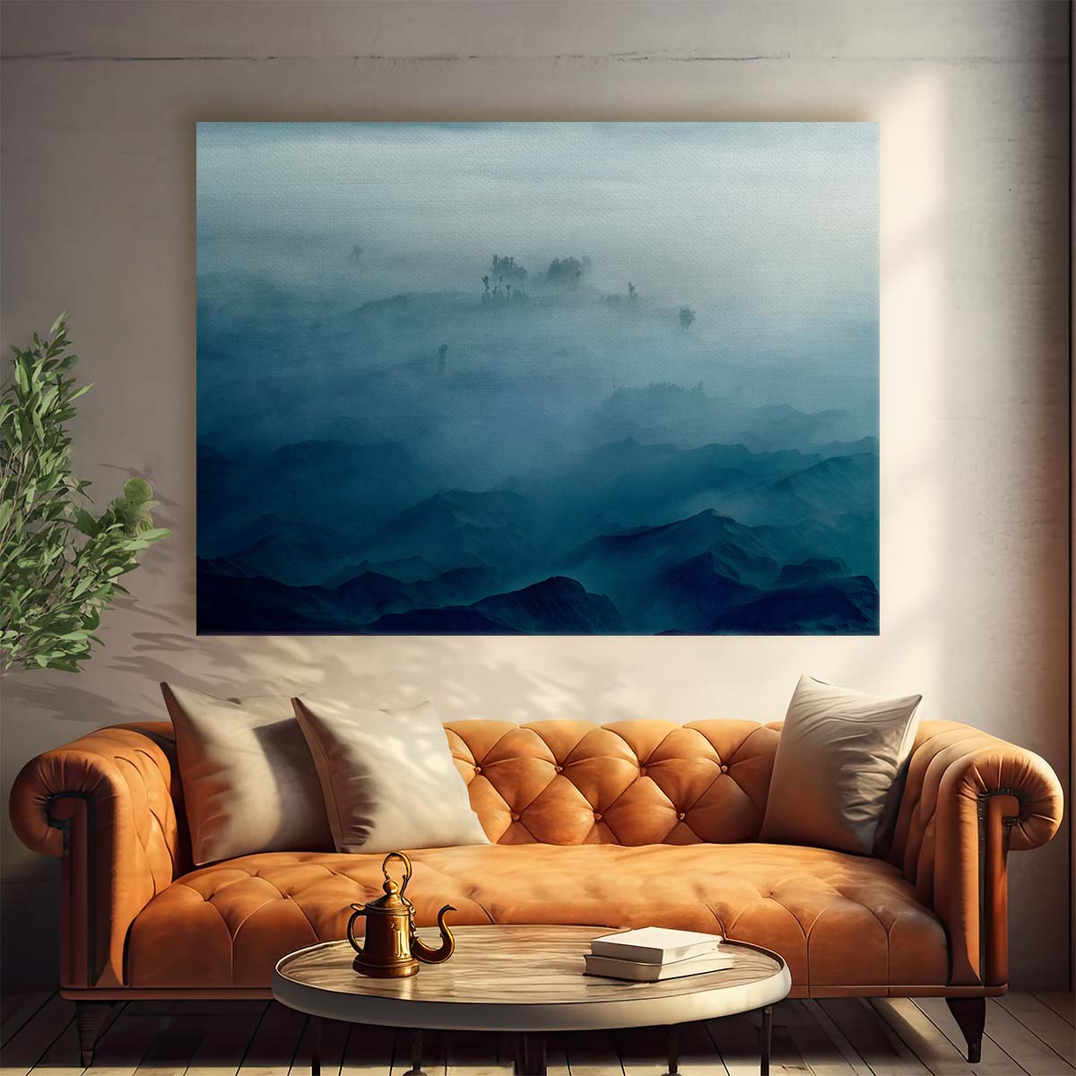 Misty Bromo Volcano Landscape Layers Wall Art by Luxuriance Designs. Made in USA.