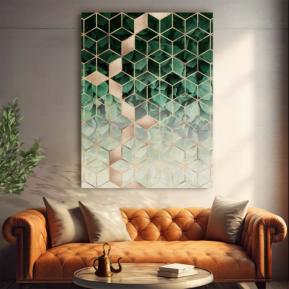 Elisabeth Fredriksson's Geometric Golden Leaf and Cube Botanical Illustration by Luxuriance Designs, made in USA