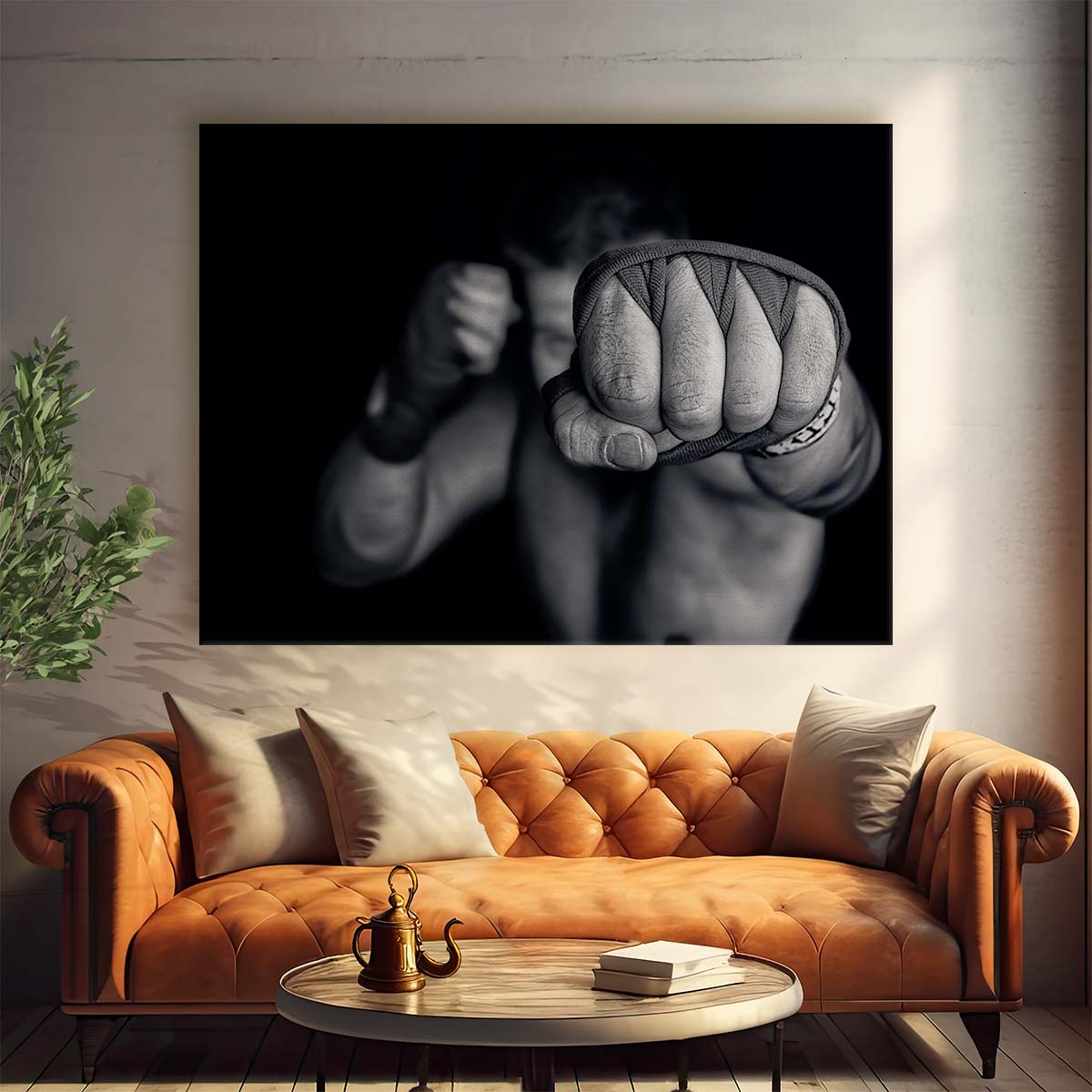 Monochrome Boxing Action Punch Portrait Wall Art by Luxuriance Designs. Made in USA.