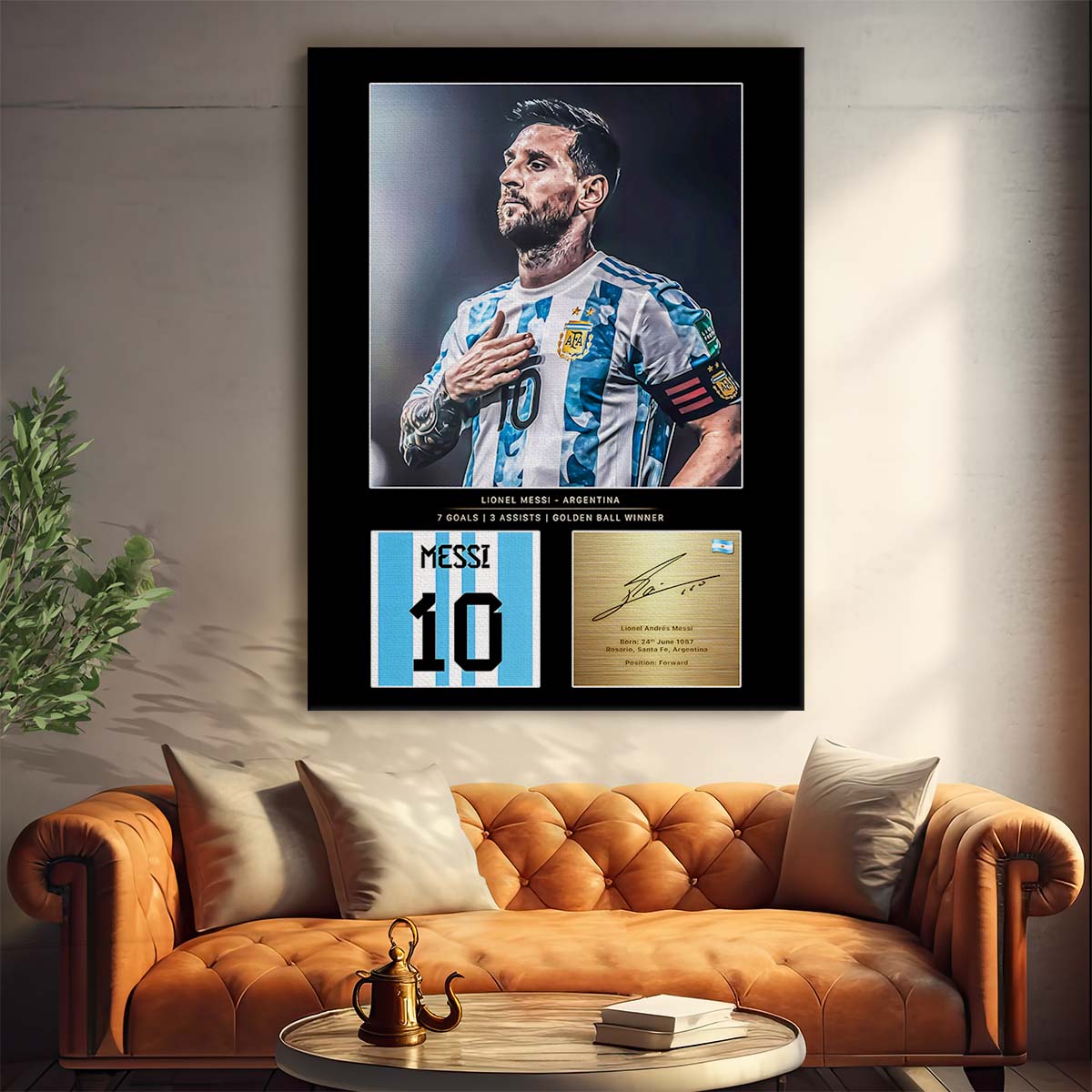 Leo Messi Golden Ball World Cup Signature Wall Art by Luxuriance Designs. Made in USA.