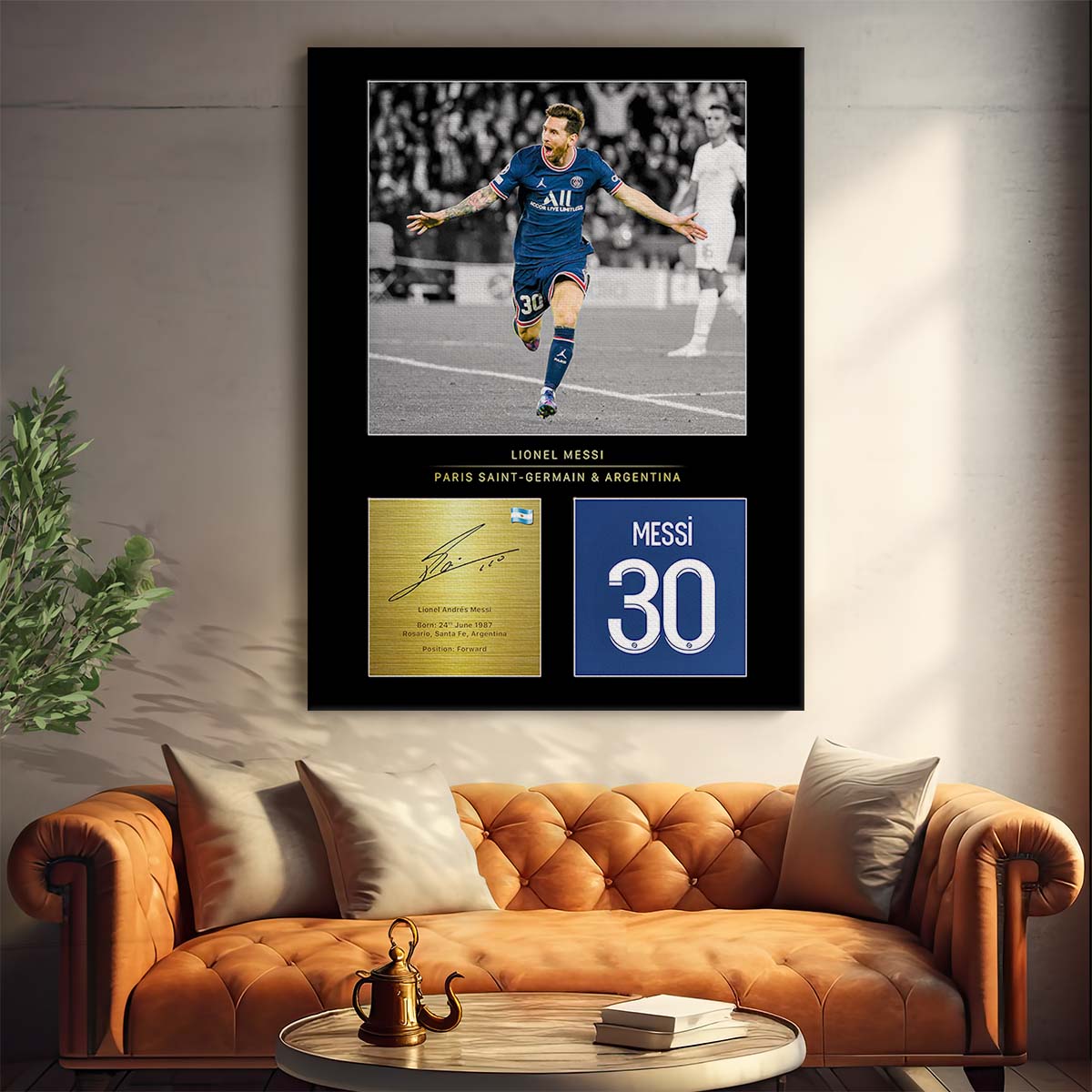 Leo Messi Paris Saint Germain Signature Wall Art by Luxuriance Designs. Made in USA.