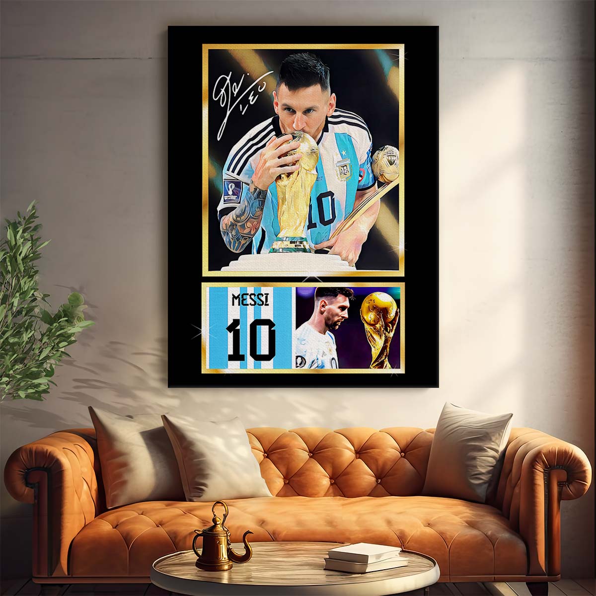 Leo Messi World Cup Victory Wall Art by Luxuriance Designs. Made in USA.