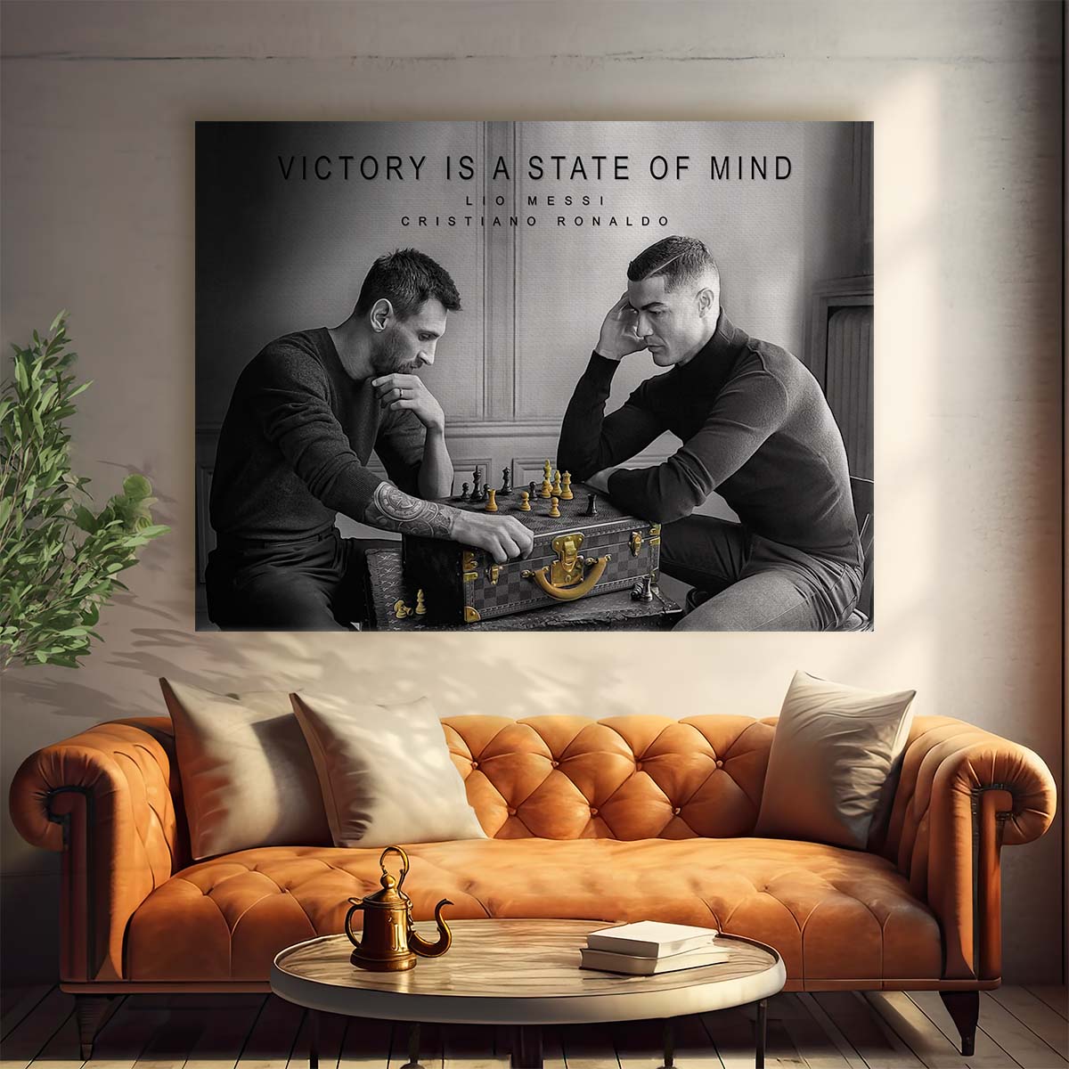 Leo Messi and Ronaldo Victory Is A State of Mind Landscape Wall Art by Luxuriance Designs. Made in USA.