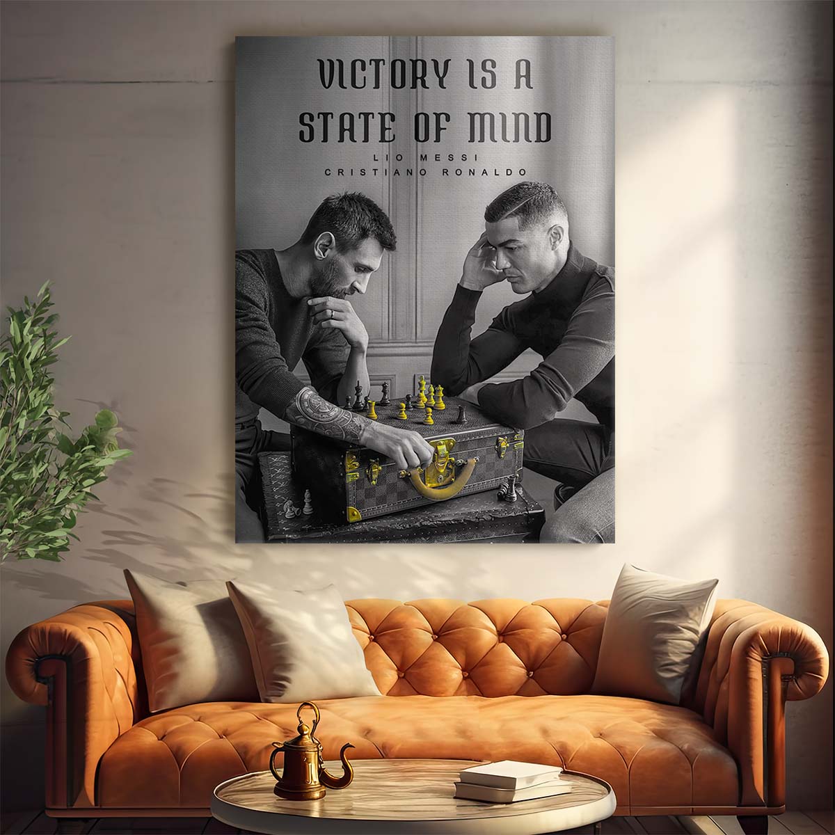 Leo Messi and Ronaldo Victory Is A State of Mnd Portrait Wall Art by Luxuriance Designs. Made in USA.